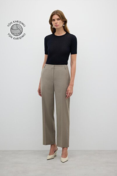 Roman Yün Karışımlı Düz Paça Pantolon Kum Beji K2612045_267