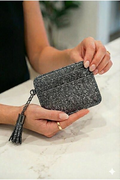 PurpleART Women's Mini Glitter and Tassel Card Holder 8X10Cm