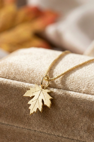 sevy jewelry Çınar Yaprağı Kolye, Leaf Kolye, 925 Ayar Gümüş, Gold