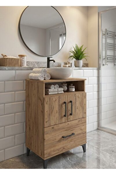 Dienni Arges Komodin 2 Raflı Tek Çekmeceli 2 Kapaklı 60x30x96 Çam-Çam