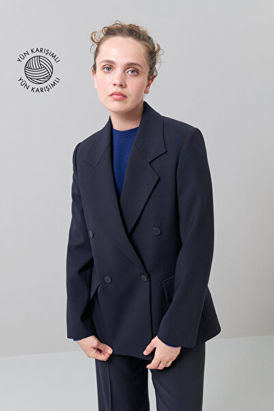 Roman Yün Kruvaze Ceket Lacivert K2516004_015