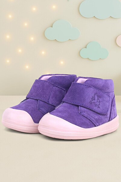Rakerplus Yoohoo Genuine Leather Purple Powder Velcro Baby Girl Boots