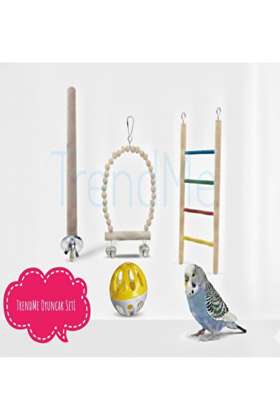 UniqBirdToys Trendme 4-Piece Bird Toy Set (Ladder, Swing, Ball, Perch)