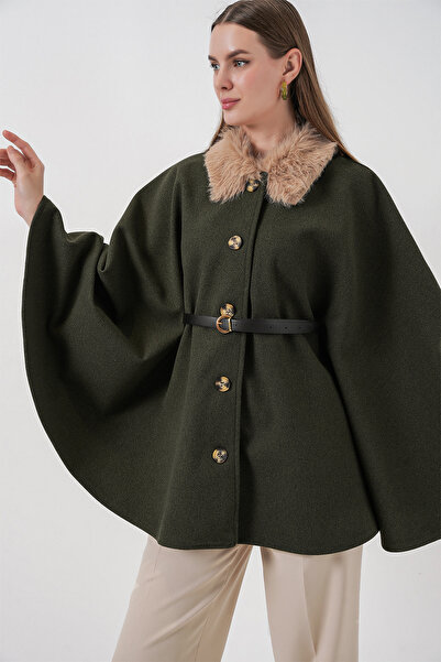 Bigdart Women's Belted Cashmere Poncho 9165 - Khaki