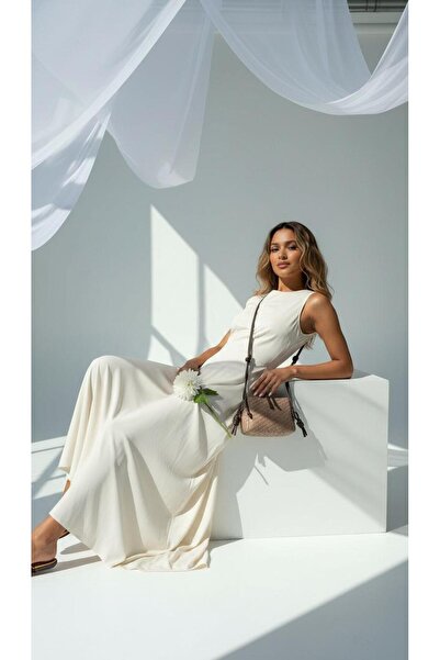 DMG Collection Vintage Suede and Leather Women's Shoulder Bag with Knitted Pa...