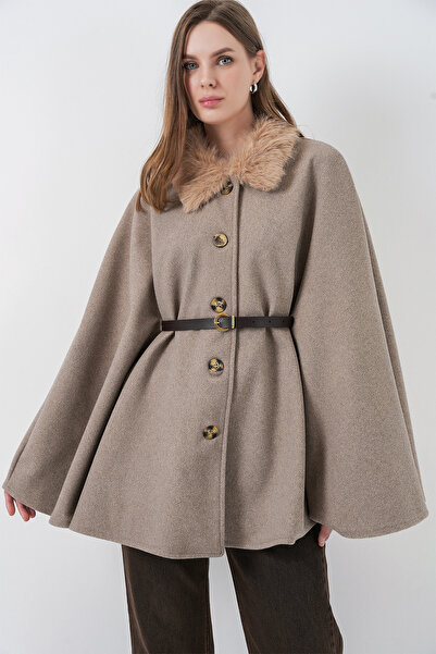 Bigdart Women's Belted Cashmere Poncho 9165 - Stone