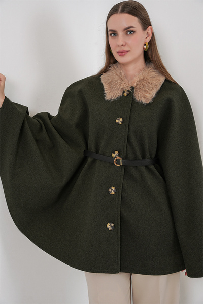 Bigdart Women's Belted Cashmere Poncho 9165 - Khaki