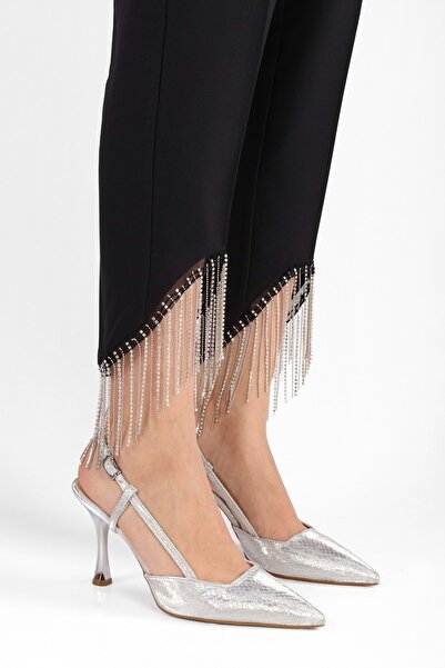 Shoeberry Women's Tony Silver Honeycomb Patterned Stiletto