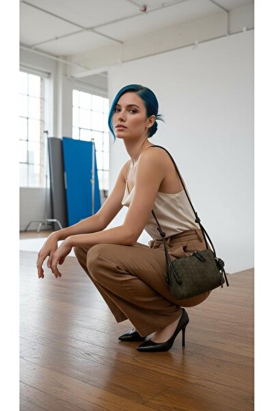 DMG Collection Vintage Suede and Leather Women's Shoulder Bag with Knitted Pattern, Adjustable Strap, and Charm Detail, Optional