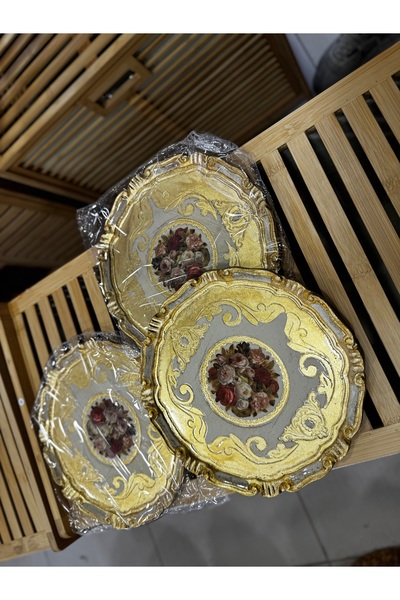 masi ESTERHOMEDECOR 3’lü Tek kişilik yuvarlak orijinal İtalyan Gül ağacı sunu...