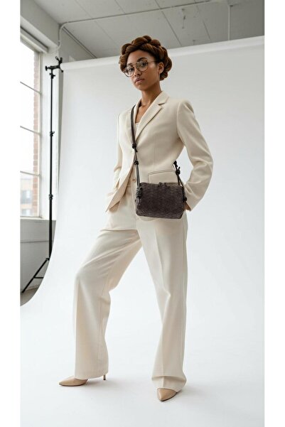 DMG Collection Vintage Suede and Leather Women's Shoulder Bag with Knitted Pattern, Adjustable Strap, and Charm Detail, Optional