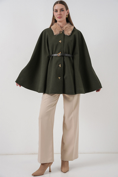 Bigdart Women's Belted Cashmere Poncho 9165 - Khaki