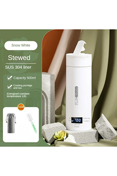 Choice غلاية كهربائية محمولة 220 فولت بيضاء للشاي والقهوة للسفر وغلي الماء وقابلة للطهي والحفاظ على الدفء مع إضاءة LED ذكية للأطفال