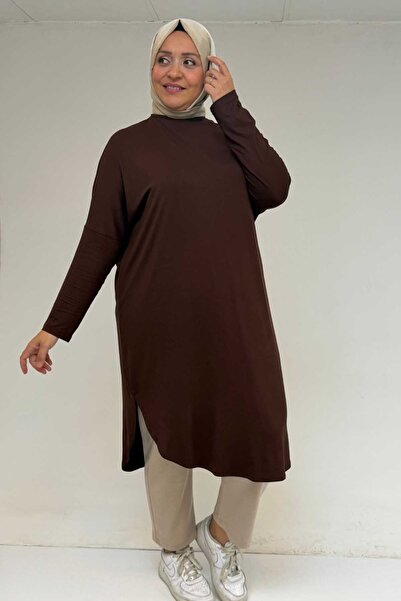 Eslina 38110 Μεγάλο Μέγεθος Καφέ Χαμηλό Βαμβακερό Βαμβακερό Τούνικ