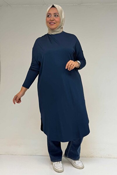 Eslina 38110 Large Size Low Sleeve Combed Cotton Tunic-Oil