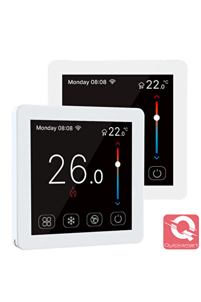 Quicksmart Termostat de podea cu fir Q50, ecran tactil TFT color, panou de sticlă, încastrat, 6 programe, aplicație inteligentă