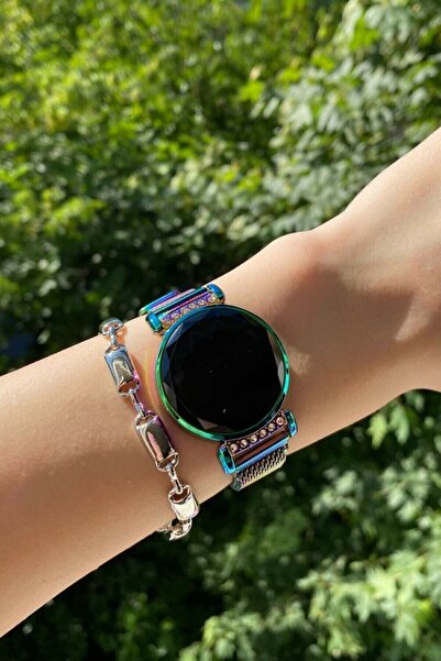 ÇENÇEN Rainbow Taşlı Çelik Dijital Led Dokunmatik Kol Saati