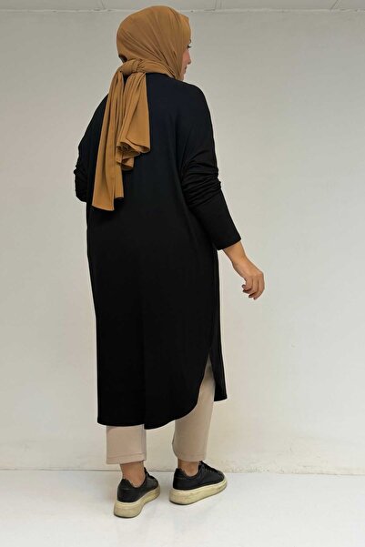 Eslina 38110 Large Size Low Sleeve Combed Cotton Tunic-Black