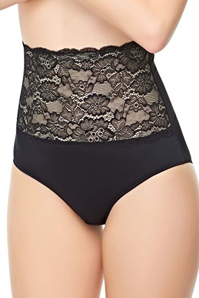 Belinay 0245 سروال داخلي نسائي من الدانتيل عالي الخصر باللون الأسود مقاس M