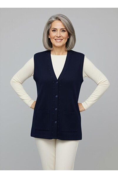 Mutlu City Kadın Orta Yaş ve Üzeri Sıkı Dokuma İnce Anne Triko Yelek 1140