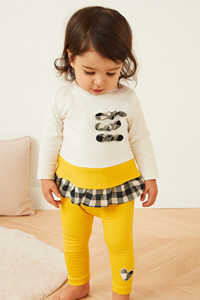 Cassiope Kız Çocuk Ikili Takım Fırfırlı Sarı-beyaz Modern Ve Rahat