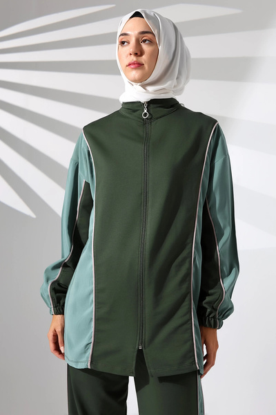 Mihran Butik Women's Seasonal Combed Cotton Bottom Top Sports and Comfortable Khaki Hijab Set