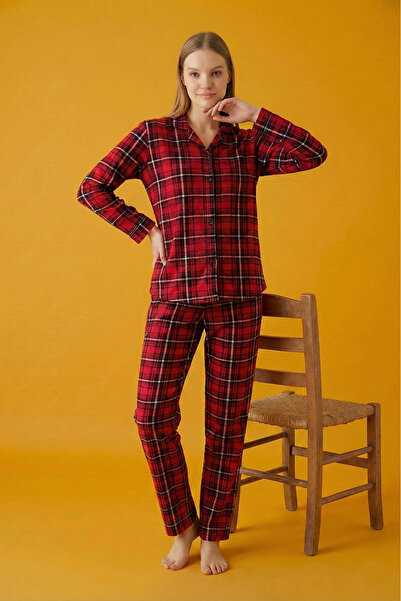 Farya Home Christmas Cotton Suede New Year Themed Plaid Pajama Set