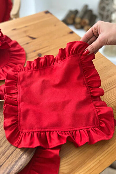 KaiHome 2Li Lovely Series Linen Fabric Ruffled Red Napkin
