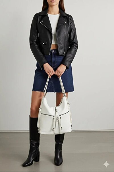 H&D COLLECTİON Geantă de damă din piele artificială moale, albă, potrivită pe...