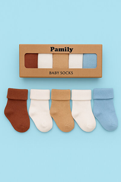 Akface 5 Pack Organic Newborn Baby Socks in Safari Tones Boxed 0-6 Months