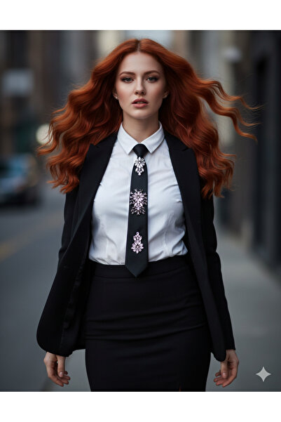 ESRA ŞELEM ربطة عنق نسائية من حجر الفضة الأنثراسايت، إكسسوار ربطة عنق بتصميم خاص للمناسبات الخاصة