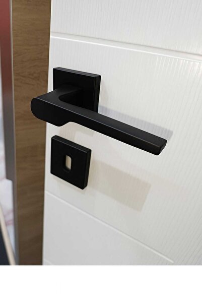 Dündar Metal Puma Model Mat Siyah Kapı Kolu -2-Adet Kare Rozetli 2 adet [Sağ\Sol] Alüminyum