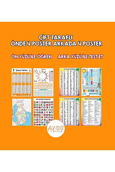 Ayışığı Dizayn 21x30 cm Çocuk-okul-8'li-Çarpım-Türkiye-Ülkeler-Saatler-Eş-Zıt...