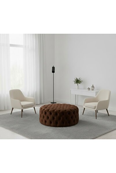 Ebrar Home Design Kadife Chester Yuvarlak Puf Oturma & Orta Sehpa Kapitoneli Puf