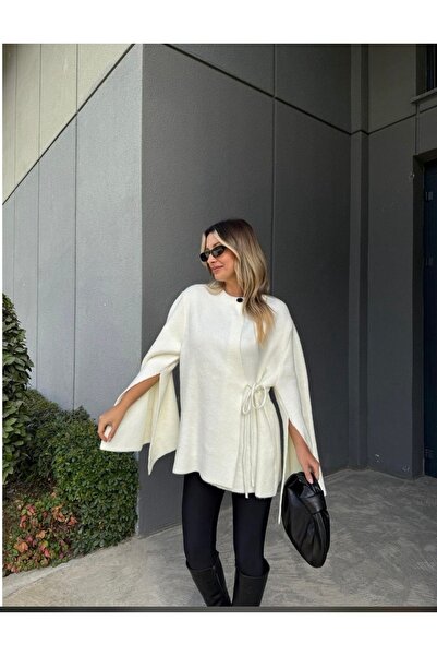FRİYA Women's Knitwear Sleeve Slit Lace-Up Knitwear Jacket