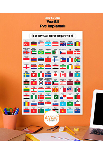 Ayışığı Dizayn Ülke Bayrakları ve Başkentleri Pvc Kaplamalı Poster 30x42 cm
