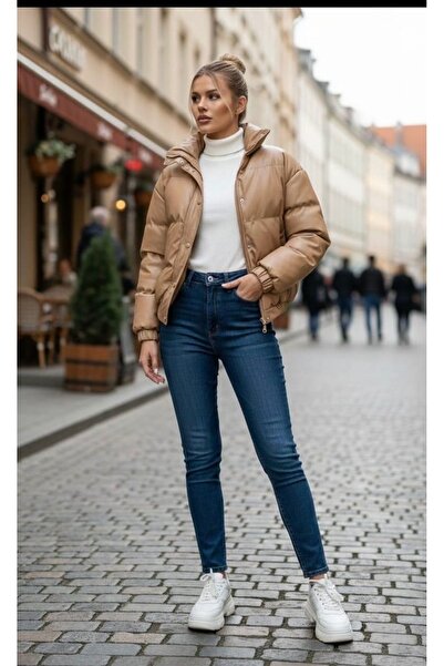 MİRİLİA Cepli Biker Deri Şişme Mont