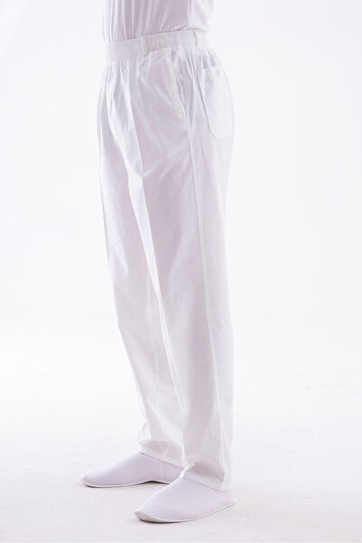 Beratnur Men's White Relaxed Fit Elastic Waist Linen Hajj and Umrah Pants