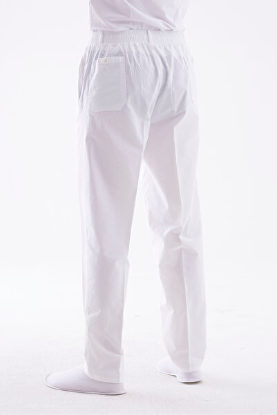 Beratnur Men's White Relaxed Fit Elastic Waist Linen Hajj and Umrah Pants