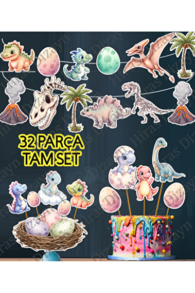 Hiras Dizayn 32 Parça Dinozor Tas Devri Hayvanları Simge ve Figürleri Doğum G...