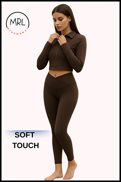 missmaral Κολάν Σκούρο Καφέ Μαλακό Βουρτσισμένο Ύφασμα Katya διπλό πέτο Μέση εφέ σύσφιξης Ολόσωμο Αθλητικό 1010