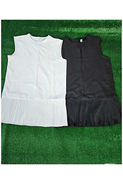 ÇELEBİ STYLE Kadın Tesettür Kolsuz 2'li Paket Siyah Ekru Piliseli Içlik Gömle...