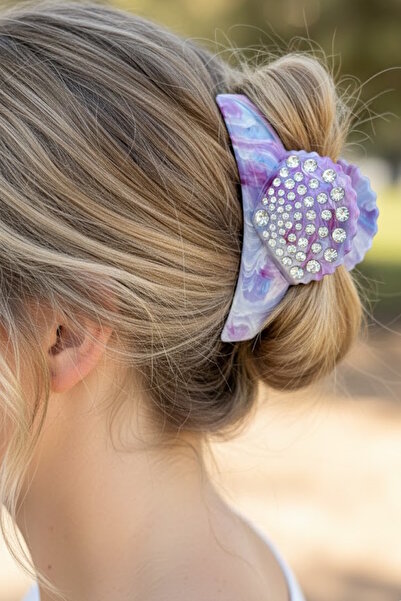 CAŞ DEKORASYON Purple Color Seashell Model Stone Bone Latch Buckle