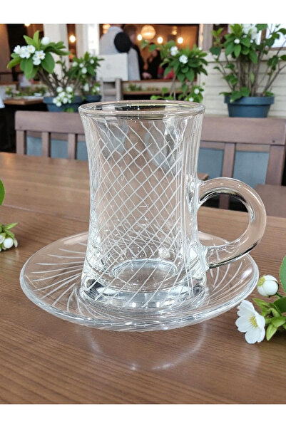AR Tea cups set, 12 pieces, with engraved pattern on glass, 627T