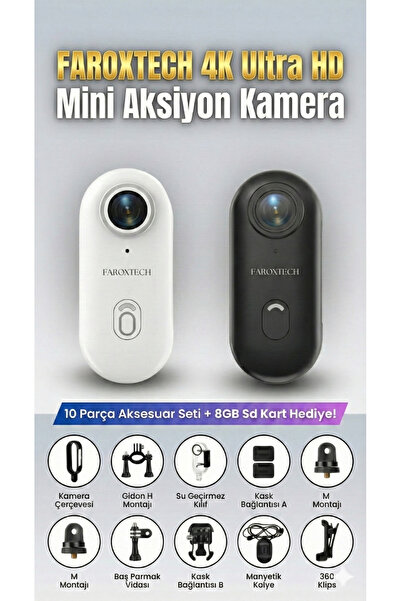 FaroxTech 4K Ultra HD Spor & Aksiyon Kamerası – Su Geçirmez, WiFi Destekli, G...