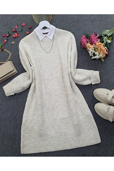 Modamorfo Pulover tricotat cu decolteu rotund cu model Baklava -Stone