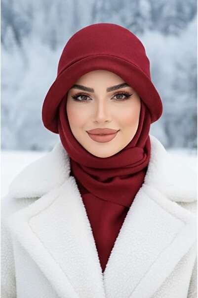 Aişe tesettür قبعة عتيقة مع وشاح باللون العنابي