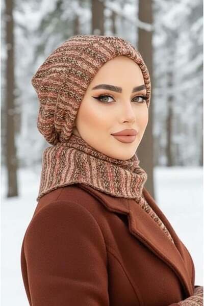 Aişe tesettür Tan Knitwear Hijab Beret