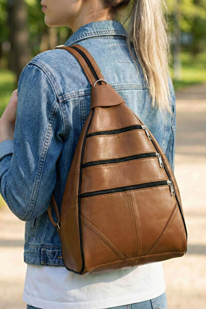 Lederax Rucsac cu mai multe compartimente din piele naturală și geantă de umă...