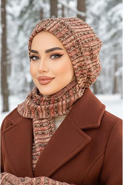Aişe tesettür Tan Knitwear Hijab Beret